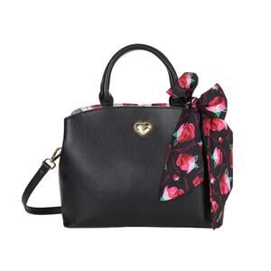 NWT -Betsey Johnson Gigi Triple Compartment Satchel with Scarf Black Floral